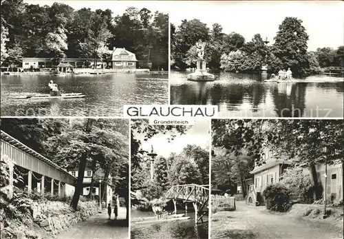 Glauchau Gruendelteich Boot Bruecke Kat. Glauchau