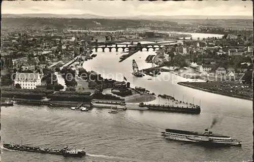 Koblenz Rhein Fliegeraufnahme mit Deutsches Eck und Moselmuendung Kat. Koblenz