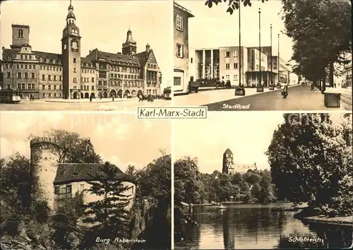 Karl Marx Stadt Stadtbad Rathaus Burg Rabenstein Schlossteich Kat. Chemnitz