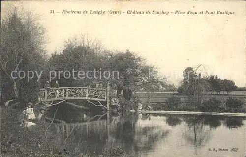 L Aigle Chateau de Souchey Piece d eau et Pont Rustique Kat. L Aigle