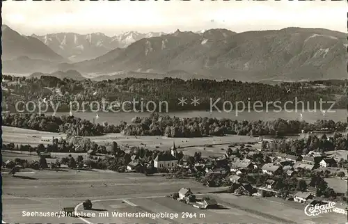 Seehausen Staffelsee mit Wettersteingebirge Fliegeraufnahme Kat. Seehausen a.Staffelsee