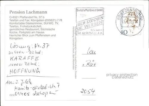 Pfaffendorf Koenigstein Pension Lachmann Kat. Koenigstein Saechsische Schweiz