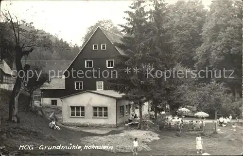 Hohnstein Saechsische Schweiz HOG Grundmuehle Terrasse Kat. Hohnstein