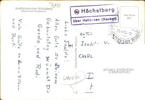 Hoechstberg Gundelsheim Wallfahrtskirche Hoechstberg Maria zum Nussbaum Kat. Gundelsheim