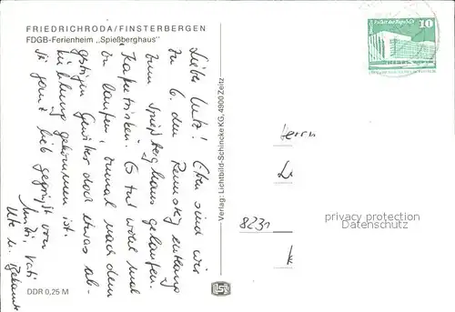 Friedrichroda Finsterbergen FDGB Ferienheim Spiessberghaus  Kat. Friedrichroda