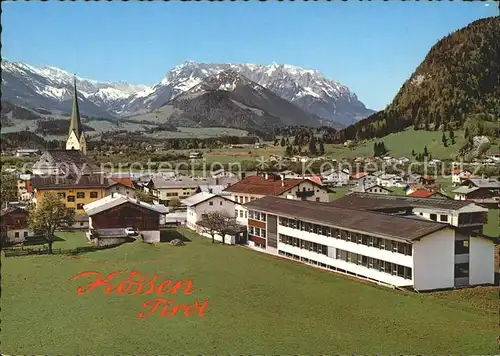 Koessen Tirol Ortsansicht mit Kirche gegen Zahmen Kaiser Kaisergebirge Kat. Koessen