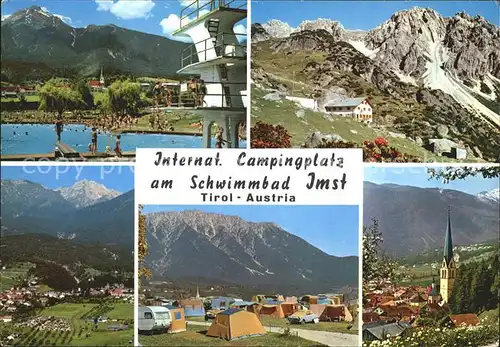 Imst Tirol Internationaler Campingplatz am Schwimmbad Kirche Alpenpanorama Kat. Imst