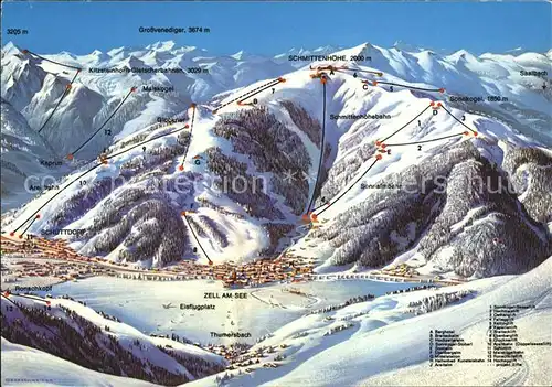 Zell See uebersichtskarte Skigebiet Salzburger Land Kat. Zell am See