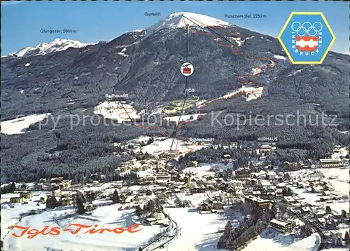 Igls Tirol mit Patscherkofel Bergbahn Wintersportplatz Fliegeraufnahme Kat. Innsbruck