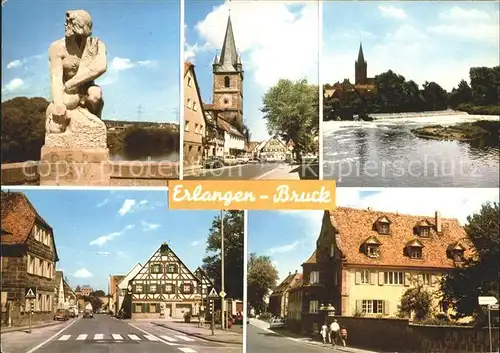 Bruck Erlangen Skulptur Kirche Strassenpartie Fluss Kat. Erlangen