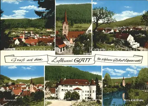 Glatt Dorfpartie Kirche Altes Schloss Uferpartie am Fluss Kat. Sulz am Neckar