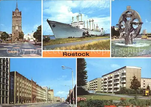 Rostock Mecklenburg Vorpommern Kroepeliner Tor Traditionsschiff Typ Frieden Wasserspiel Strassenpartie Wohnblocks Kat. Rostock