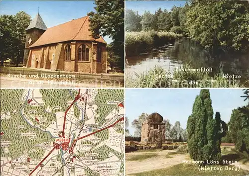 Mueden oertze Kirche Glockenturm 12. Jhdt. Flusspartie Hermann Loens Stein Landkarte Naturpark Suedheide Kat. Fassberg