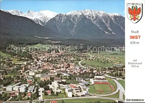 Imst Tirol Alpenpanorama mit Heiterwand Wappen Fliegeraufnahme Kat. Imst