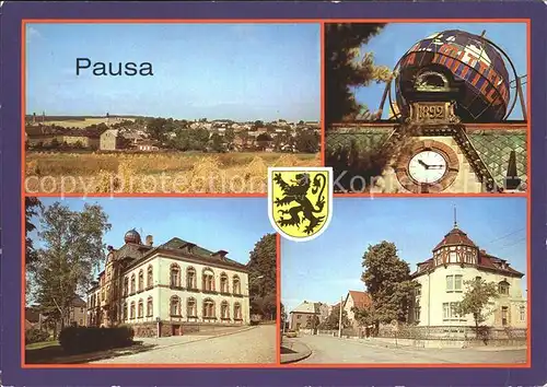 Pausa uebersicht Mittelpunkt der Erde Wahrzeichen Rathaus Gartenstrasse Wappen Kat. Pausa Vogtland