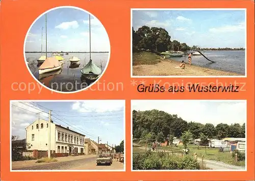 Wusterwitz Brandenburg Wusterwitzer See mit Booten und Badestelle Dorfstrasse Klubgaststaette Campingplatz / Wusterwitz /Potsdam-Mittelmark LKR