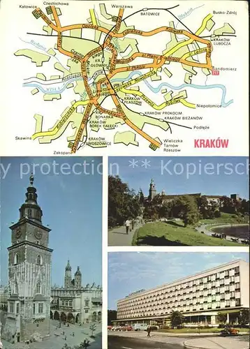 Krakow Malopolskie Rynek Glowny Wieza Ratuszowa i fragment Hotel Cracovia Kat. Krakow