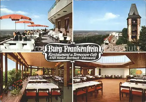 Nieder Beerbach Burg Frankenstein Restaurant Terrassencafe Gastraum Kat. Muehltal