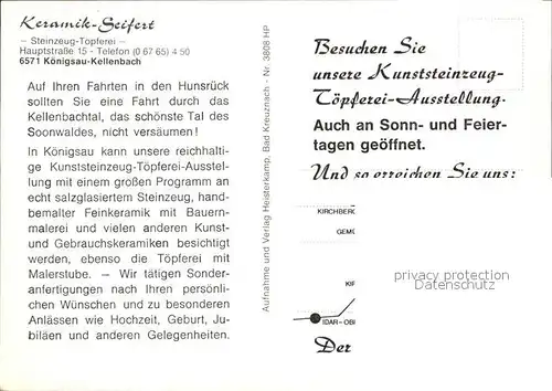 Kellenbach Toepferei Seifert Ausstellung Kunststeinzeug Kat. Kellenbach