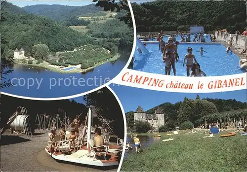 Argentat Camping Chateau le Gibanel Fliegeraufnahme Schwimmbad Spielplatz Liegewiese Kat. Argentat