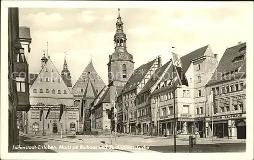 Eisleben Markt Rathaus und St Andreaskirche Kat. Eisleben