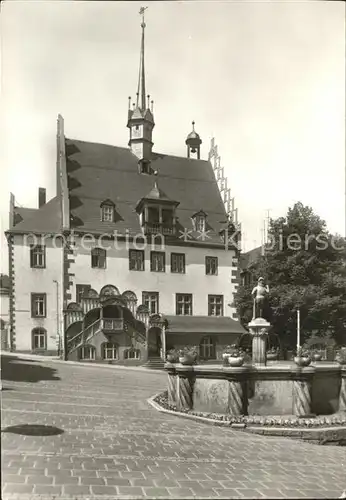 Poessneck Rathaus mit Freitreppe Brunnen Kat. Poessneck