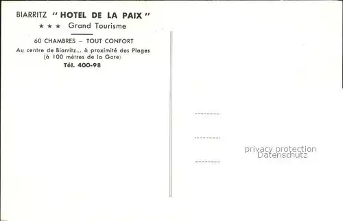 Biarritz Pyrenees Atlantiques Hotel de la Paix Kat. Biarritz