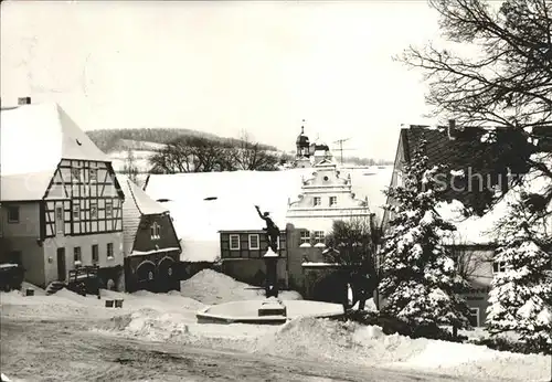 Lauenstein Erzgebirge Markt Brunnen Kat. Geising