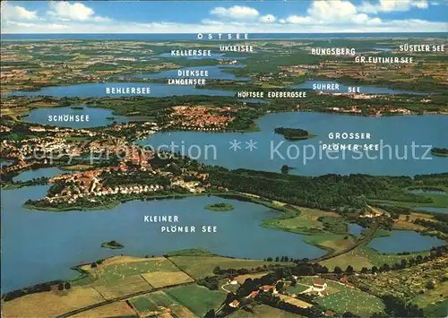 Ploen See Panoramakarte Dieksee Langensee Grosser Kleiner See Schoehsee Kat. Ploen