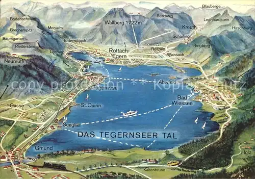Tegernsee Panorama Reliefkarte Kat. Tegernsee