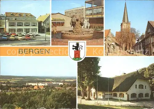 Bergen Ruegen Ratskeller Brunnen Kirche Panorama Gaststaette Rugard Kat. Bergen