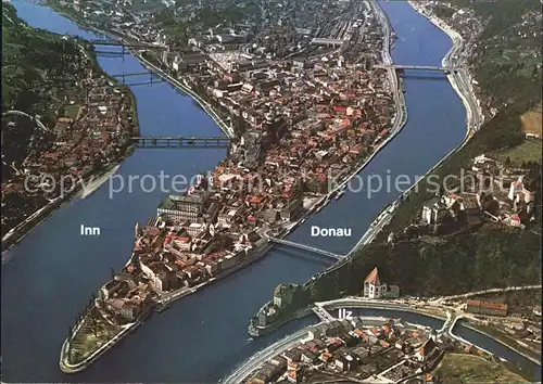 Passau Fliegeraufnahme Zusammenfluss Donau Inn Ilz Kat. Passau