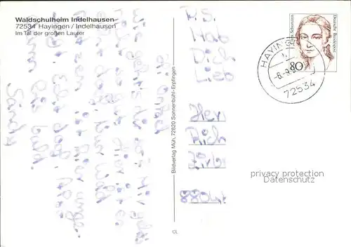 Indelhausen Waldschulheim Kat. Hayingen