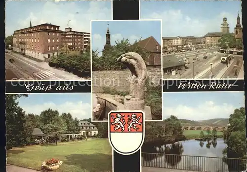 Witten Ruhr Teilansichten Skulptur Park Partie am Fluss Wappen Kat. Witten Ruhr