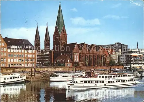 Bremen Partie an der Weser Martinikirche Dom Tuerme Ausflugsdampfer Kat. Bremen