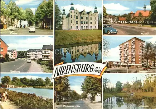 Ahrensburg Rondeel Strassenpartie Schwimmbad Allee Hochhaus Schloss Muehle Kat. Ahrensburg