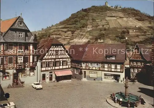 Heppenheim Bergstrasse Marktplatz Brunnen Fachwerkhaus Ruine Starkenburg Kat. Heppenheim (Bergstrasse)