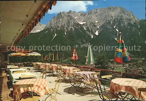 Mittenwald Karwendel Tirol Berggasthof Groeblalm Terrasse Gebirge Kat. Schwaz