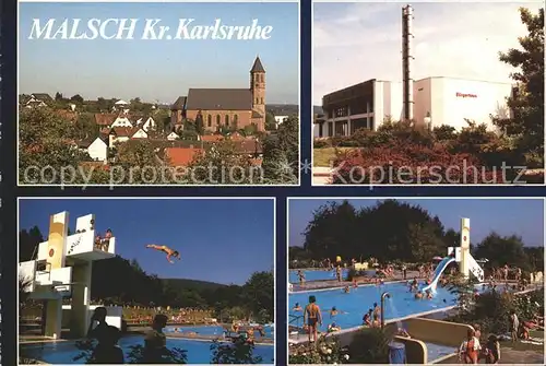 Malsch Karlsruhe Buergerhaus Gaststaette Kirche Schwimmbad Sprungturm Kat. Malsch