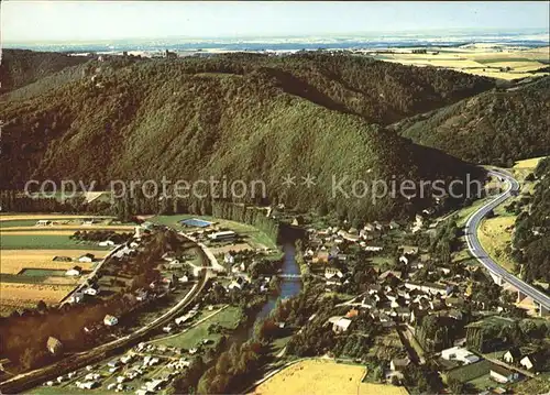 Abenden mit Burg Nideggen Fliegeraufnahme Kat. Nideggen