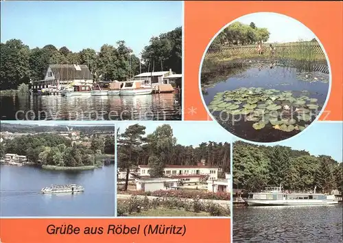 Roebel Mueritz Gaststaette Seglerheim Seerosenteich FDGB Urlaubersiedlung Dampfer MS Priborn Weisse Flotte Kat. Roebel Mueritz