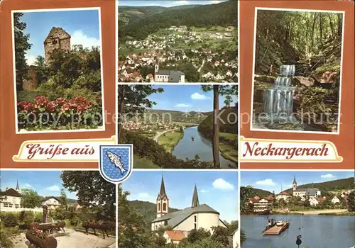 Neckargerach Gesamtansicht Neckar Burg Wasserfall Kirche Brunnen Kat. Neckargerach