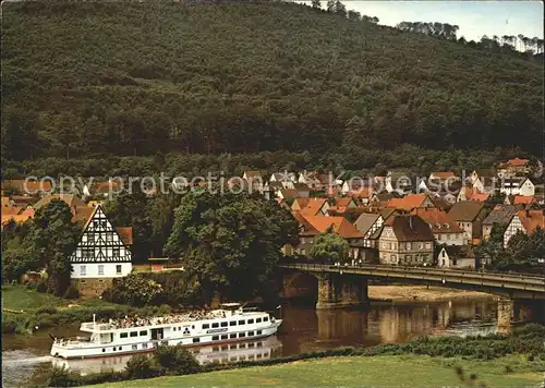 Oberweser Hessen Bruecke zwischen Reinhardswald und Solling Ausflugsdampfer Kat. Oberweser