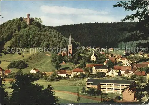 Hohenecken Ortsansicht mit Kirche Burg Kat. Kaiserslautern