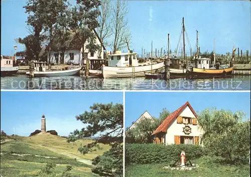 Neuendorf Hiddensee Hafen KLoster Leuchtturm und Seemannshaeuschen Kat. Insel Hiddensee
