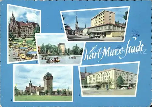 Karl Marx Stadt Rathaus Hochhaus am Schlossteich Theaterplatz Roter Turm Hotel Chemnitzer Hof Kat. Chemnitz