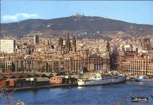 Barcelona Cataluna Hafen und Tibidabo im grunde Kat. Barcelona