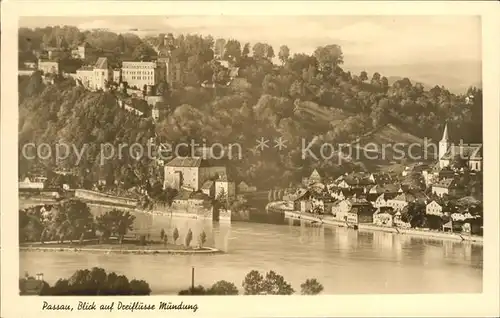Passau Blick auf Dreifluesse Muendung Kat. Passau