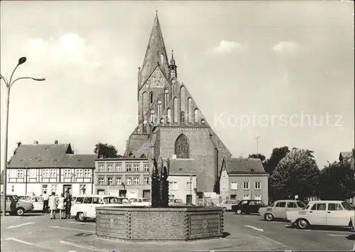 Barth Marktplatz und St Marien Kirche Brunnen Kat. Barth