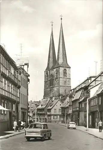 Quedlinburg Poelkenstrasse und Nikolaikirche Kat. Quedlinburg